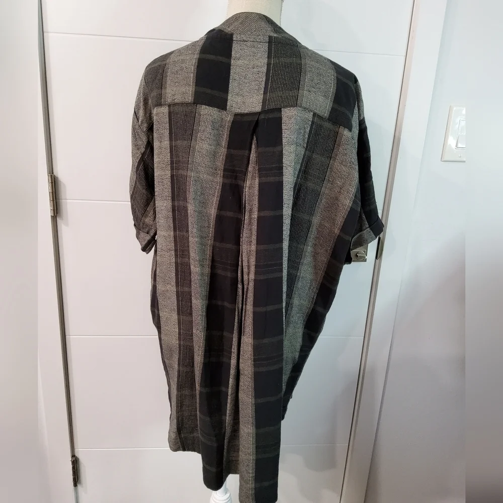 Free People Plai Check Oversize Tunic Kaftan Mini Dress Size XS